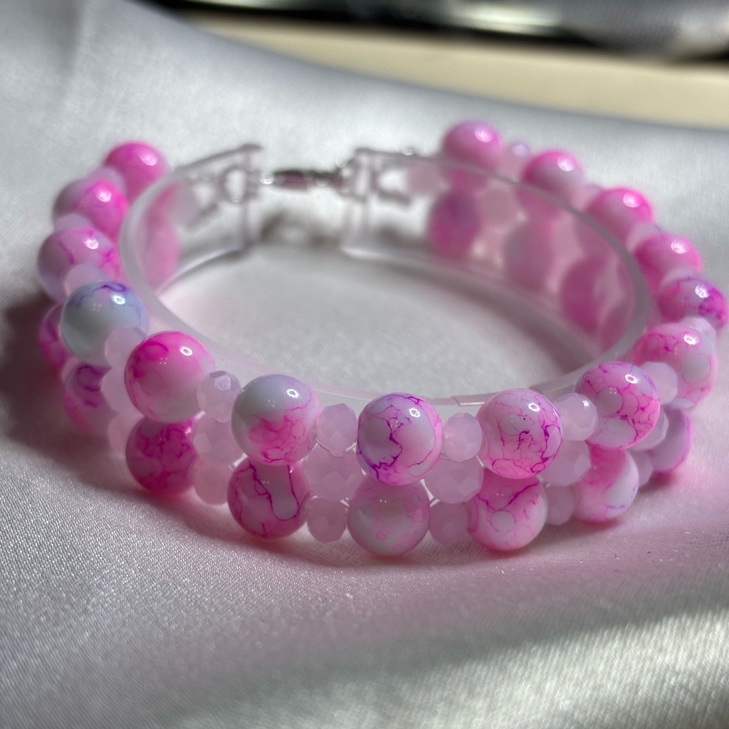 Handmade Bracelet Pink Glass Pink Crystal Beads Add To Spring Wardrobe 8 Inches